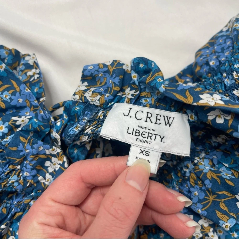 J. Crew Liberty London Floral Smocked Neck Puff Sleeve Sea Blossoms Blouse Top